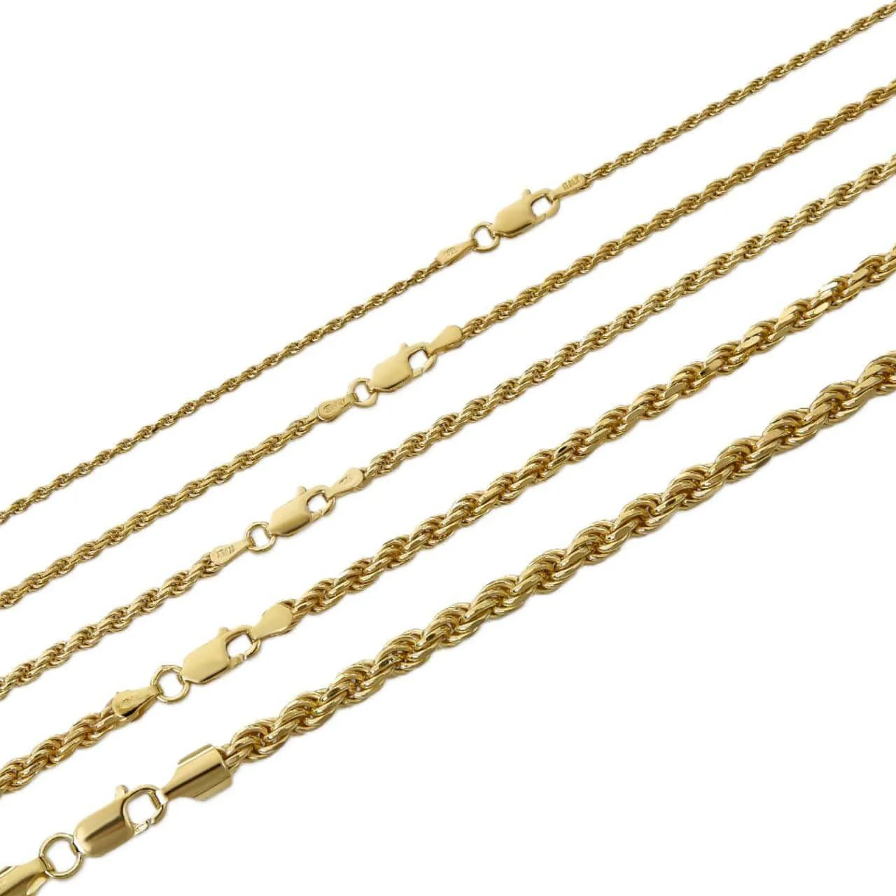 Rope Chain Necklace - 14k Gold Vermeil 925 Sterling Silver - 7"-30" - 1.5mm-5mm
