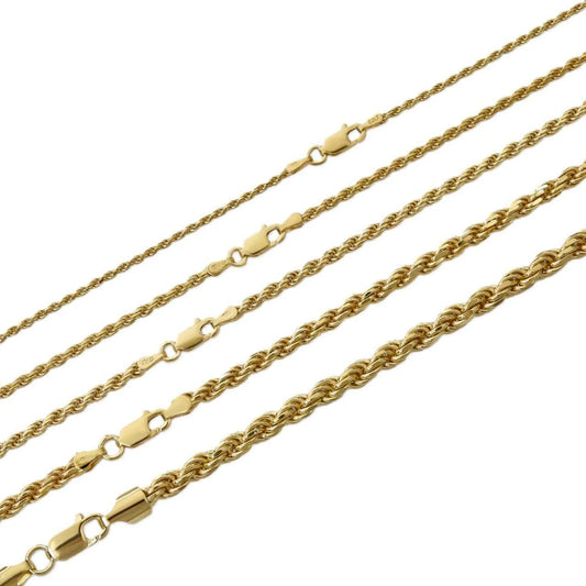 Rope Chain Necklace - 14k Gold Vermeil 925 Sterling Silver - 7"-30" - 1.5mm-5mm
