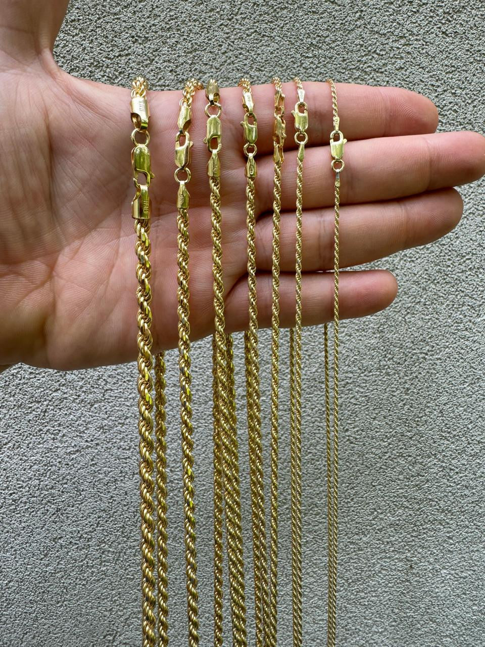 Rope Chain Necklace - 14k Gold Vermeil 925 Sterling Silver - 7"-30" - 1.5mm-5mm