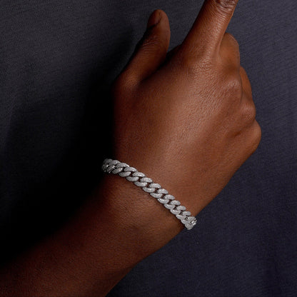 Rhodium Plated 925 Sterling Silver Moissanite Miami Cuban 10mm Bracelet or Necklace