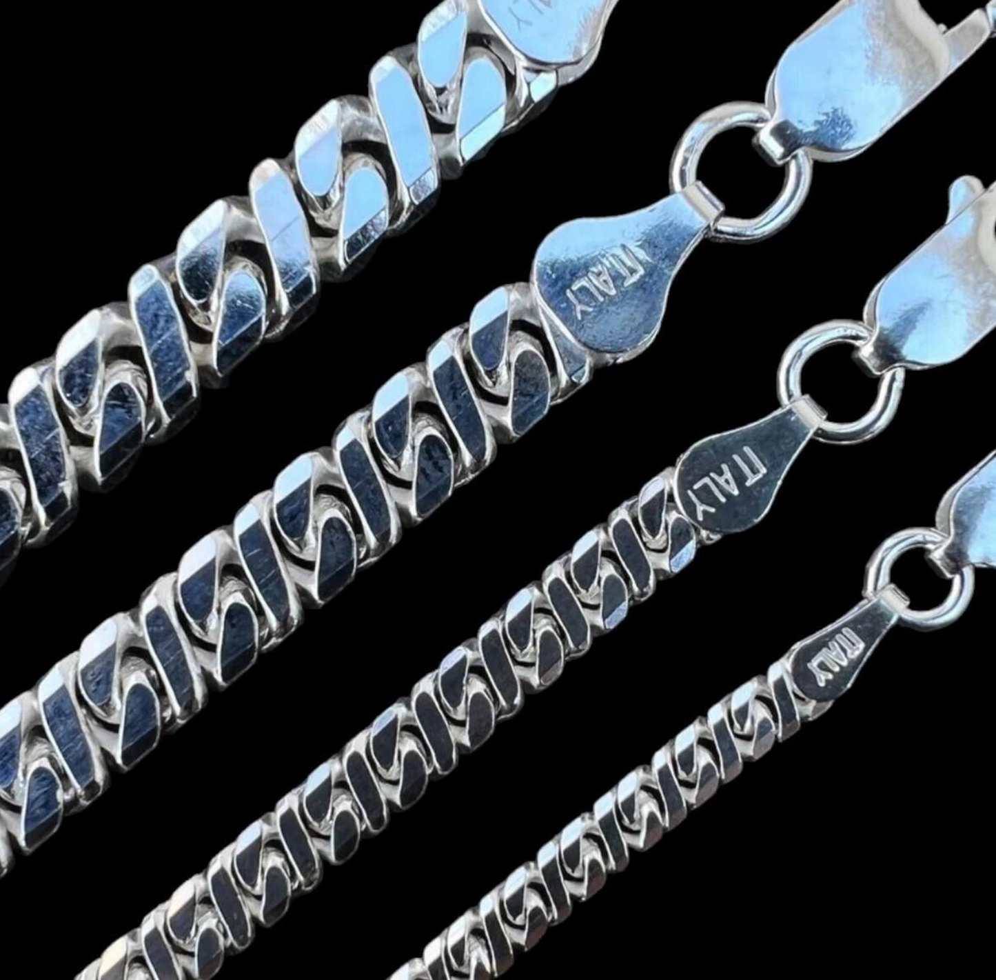Real 925 Sterling Silver Dollar Cuban Link Chain Necklace – All Sizes – Made in Italy