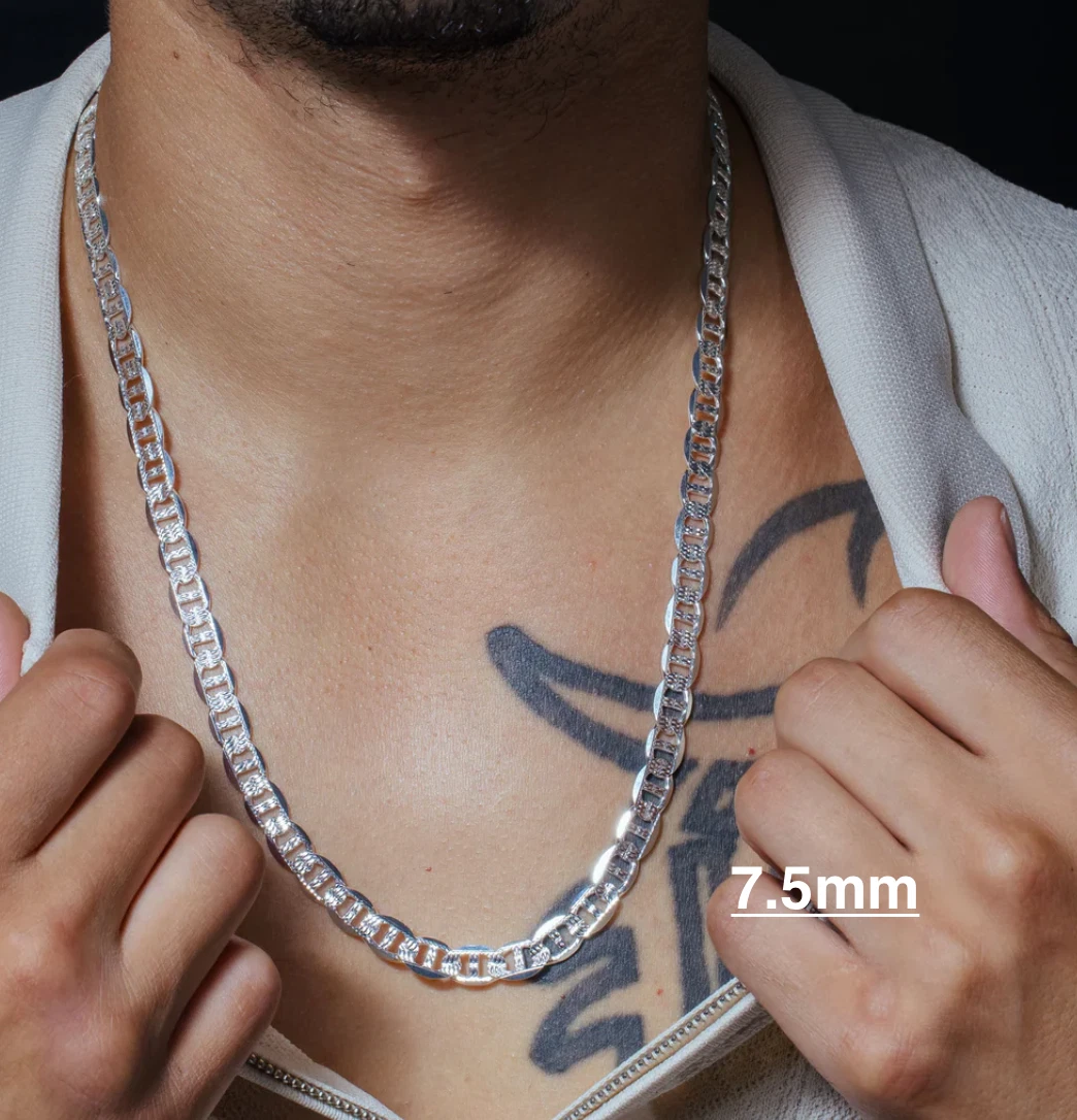 Real 925 Sterling Silver Diamond Cut Mariner Chain Necklace – All Sizes – Made in Italy