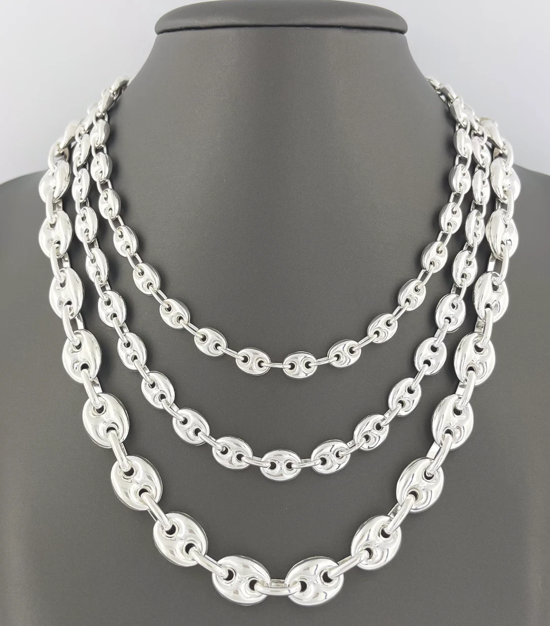 Puffed Gucci Mariner Chain Necklace or Bracelet – 925 Sterling Silver – 6mm to 11mm – Made in Italy
