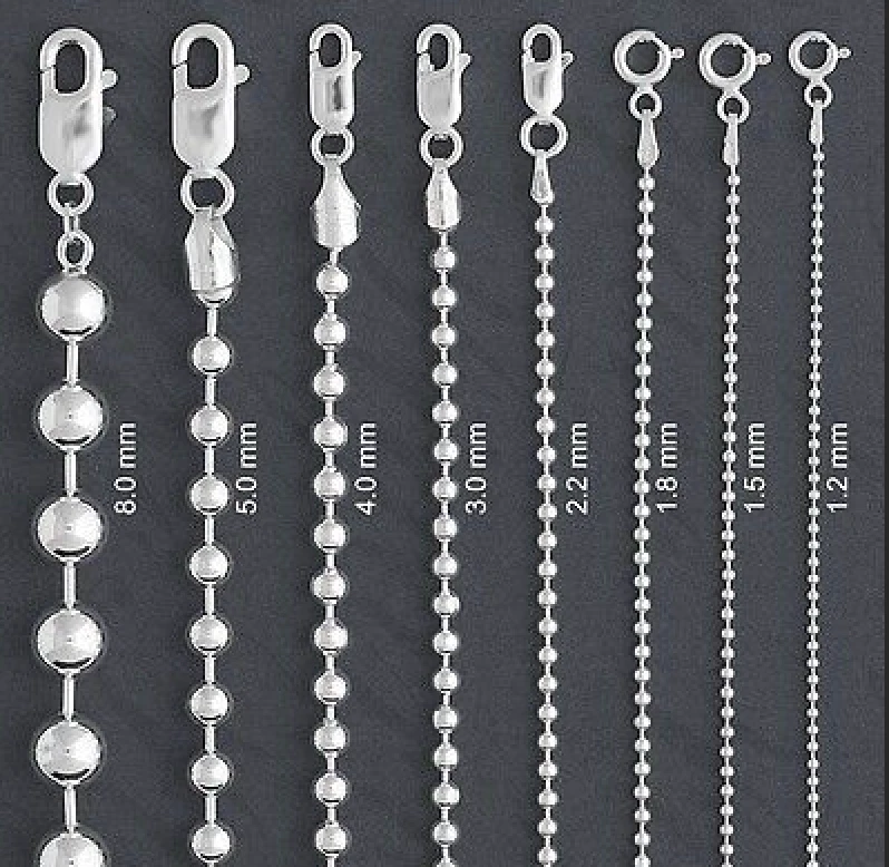Solid 925 Sterling Silver Bead Ball Chain Necklace – Unisex – 1mm to 6mm - Made in Italy