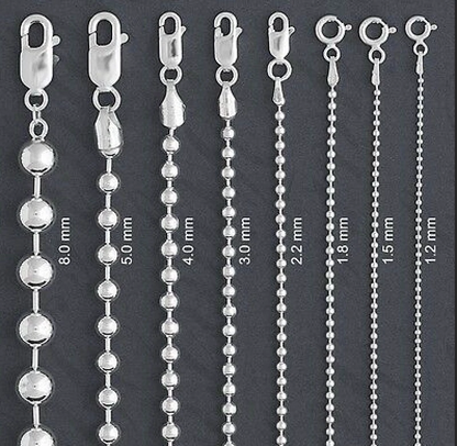 Solid 925 Sterling Silver Bead Ball Chain Necklace – Unisex – 1mm to 6mm - Made in Italy