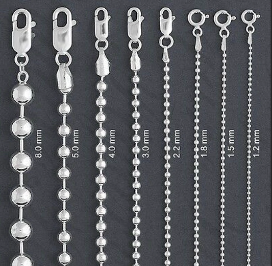 Solid 925 Sterling Silver Bead Ball Chain Necklace – Unisex – 1mm to 6mm - Made in Italy