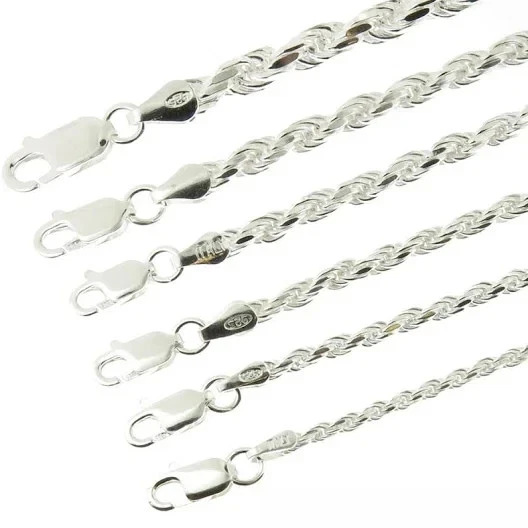 925 Sterling Silver Diamond Cut Rope Chain or Bracelet – 1mm–16mm – Made in Italy