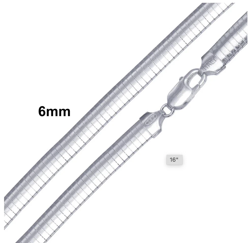 .925 Sterling Silver High Polished Omega Flat Chain 2mm-8mm Necklace 16”-20”