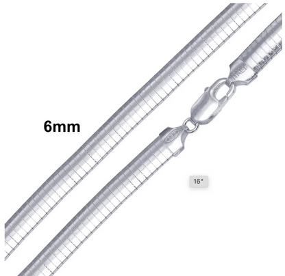 .925 Sterling Silver High Polished Omega Flat Chain 2mm-8mm Necklace 16”-20”