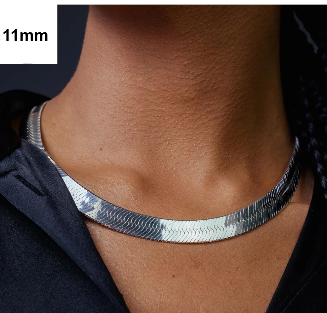 925 Sterling Silver Herringbone Chain Necklace – Solid Silver – Made in Italy