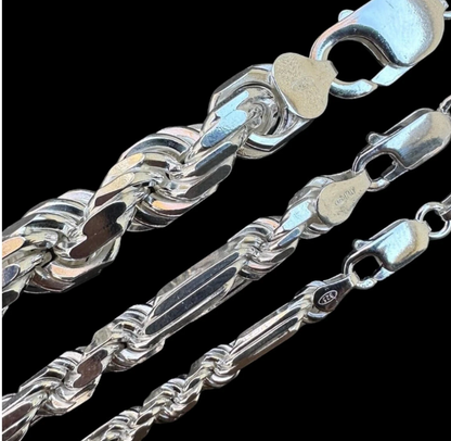 925 Sterling Silver FigaRope Milano Chain Necklace or Bracelet – 5mm–9mm – Made in Italy