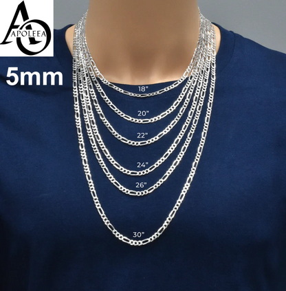 Men’s 925 Sterling Silver Figaro Diamond Cut Chain & Bracelet Italy 5–14mm