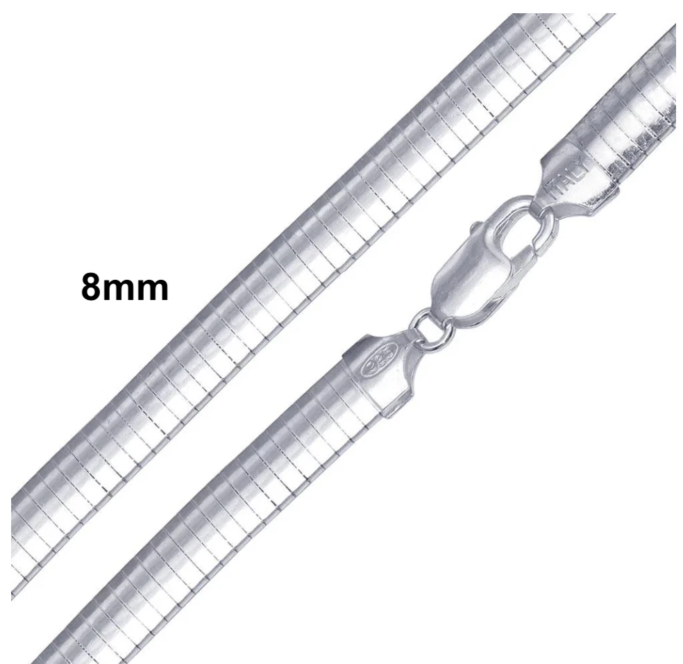 .925 Sterling Silver High Polished Omega Flat Chain 2mm-8mm Necklace 16”-20”