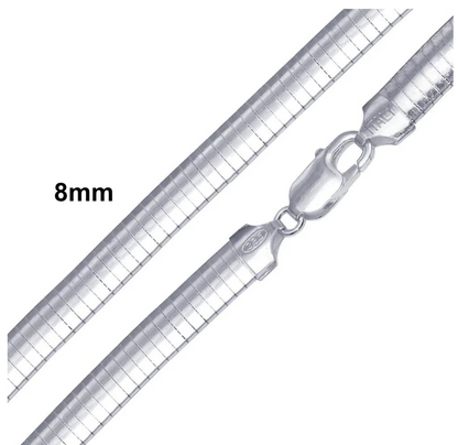 .925 Sterling Silver High Polished Omega Flat Chain 2mm-8mm Necklace 16”-20”