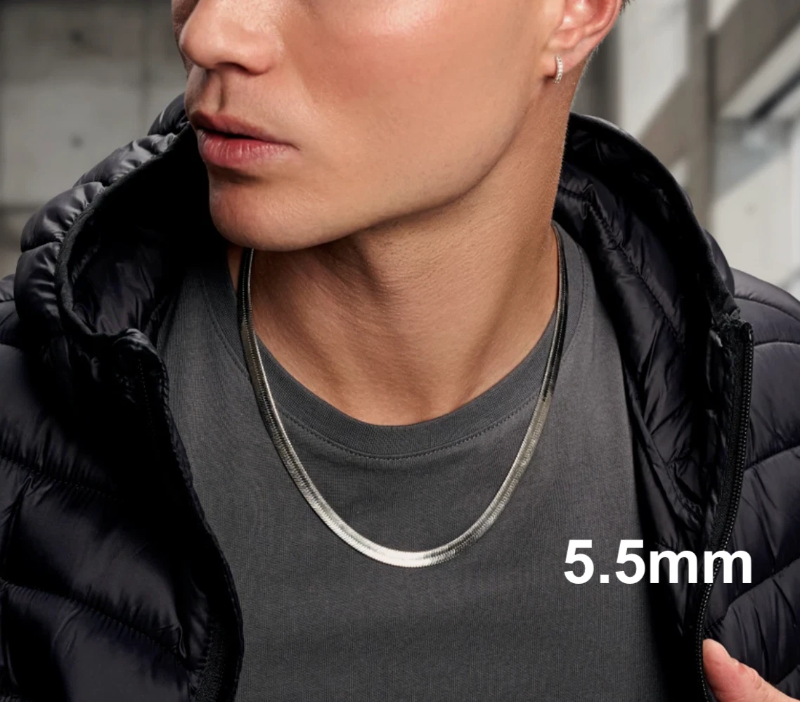 925 Sterling Silver Herringbone Chain Necklace – Solid Silver – Made in Italy