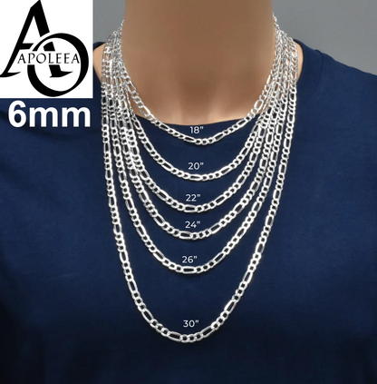 Men’s 925 Sterling Silver Figaro Diamond Cut Chain & Bracelet Italy 5–14mm