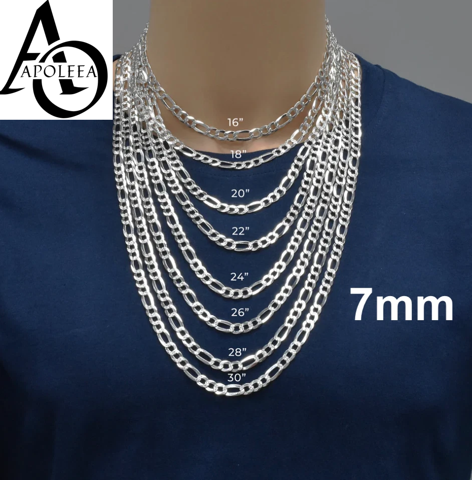 Men’s 925 Sterling Silver Figaro Diamond Cut Chain & Bracelet Italy 5–14mm
