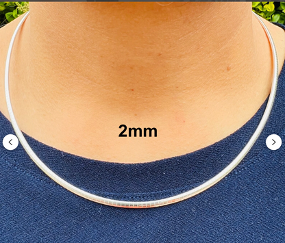 .925 Sterling Silver High Polished Omega Flat Chain 2mm-8mm Necklace 16”-20”