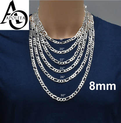 Men’s 925 Sterling Silver Figaro Diamond Cut Chain & Bracelet Italy 5–14mm