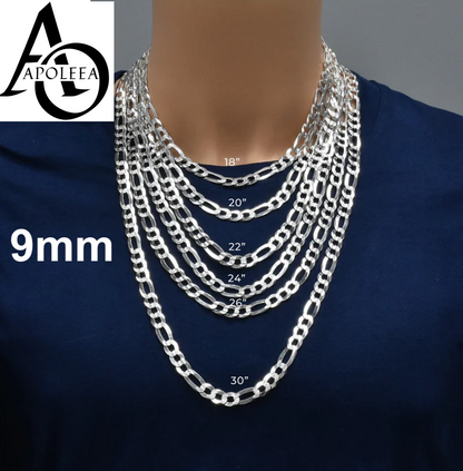Men’s 925 Sterling Silver Figaro Diamond Cut Chain & Bracelet Italy 5–14mm