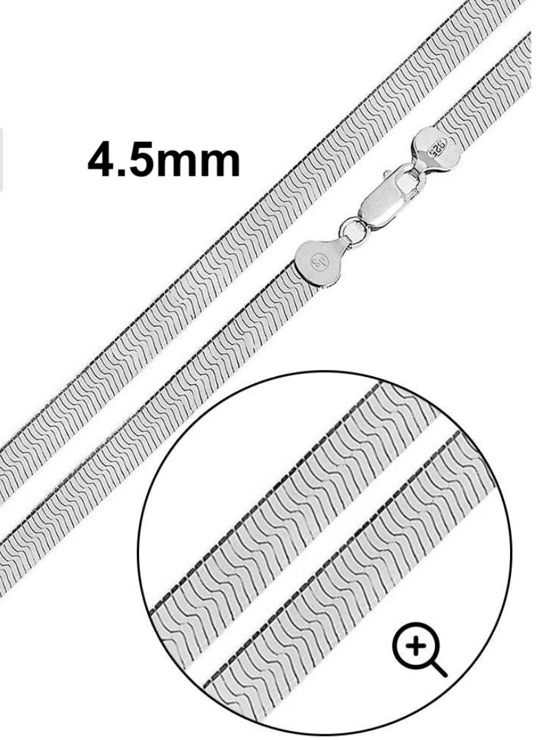 925 Sterling Silver Herringbone Chain Necklace – Solid Silver – Made in Italy