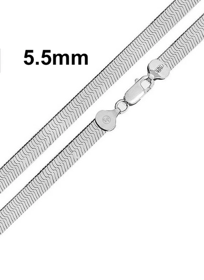 925 Sterling Silver Herringbone Chain Necklace – Solid Silver – Made in Italy