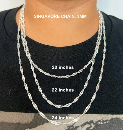 925 Sterling Silver Singapore Rope Chain Necklace – 1.5mm–3.5mm – All Sizes – Made in Italy