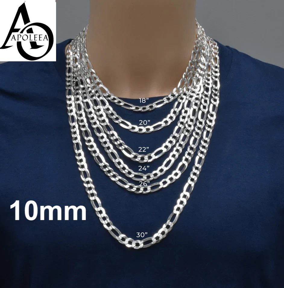 Men’s 925 Sterling Silver Figaro Diamond Cut Chain & Bracelet Italy 5–14mm