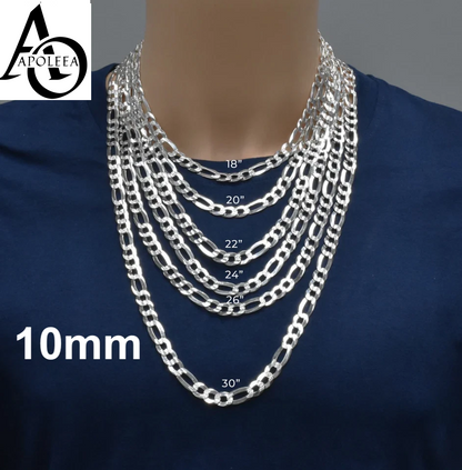 Men’s 925 Sterling Silver Figaro Diamond Cut Chain & Bracelet Italy 5–14mm