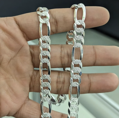 Men’s 925 Sterling Silver Figaro Diamond Cut Chain & Bracelet Italy 5–14mm