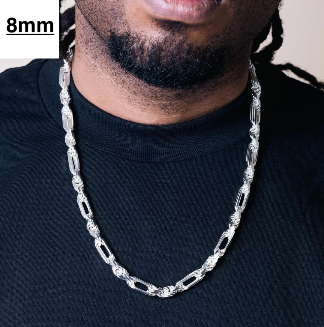 925 Sterling Silver FigaRope Milano Chain Necklace or Bracelet – 5mm–9mm – Made in Italy
