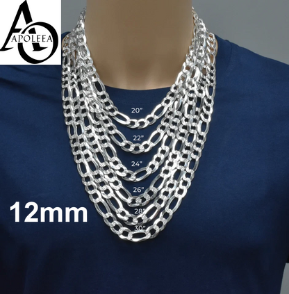 Men’s 925 Sterling Silver Figaro Diamond Cut Chain & Bracelet Italy 5–14mm