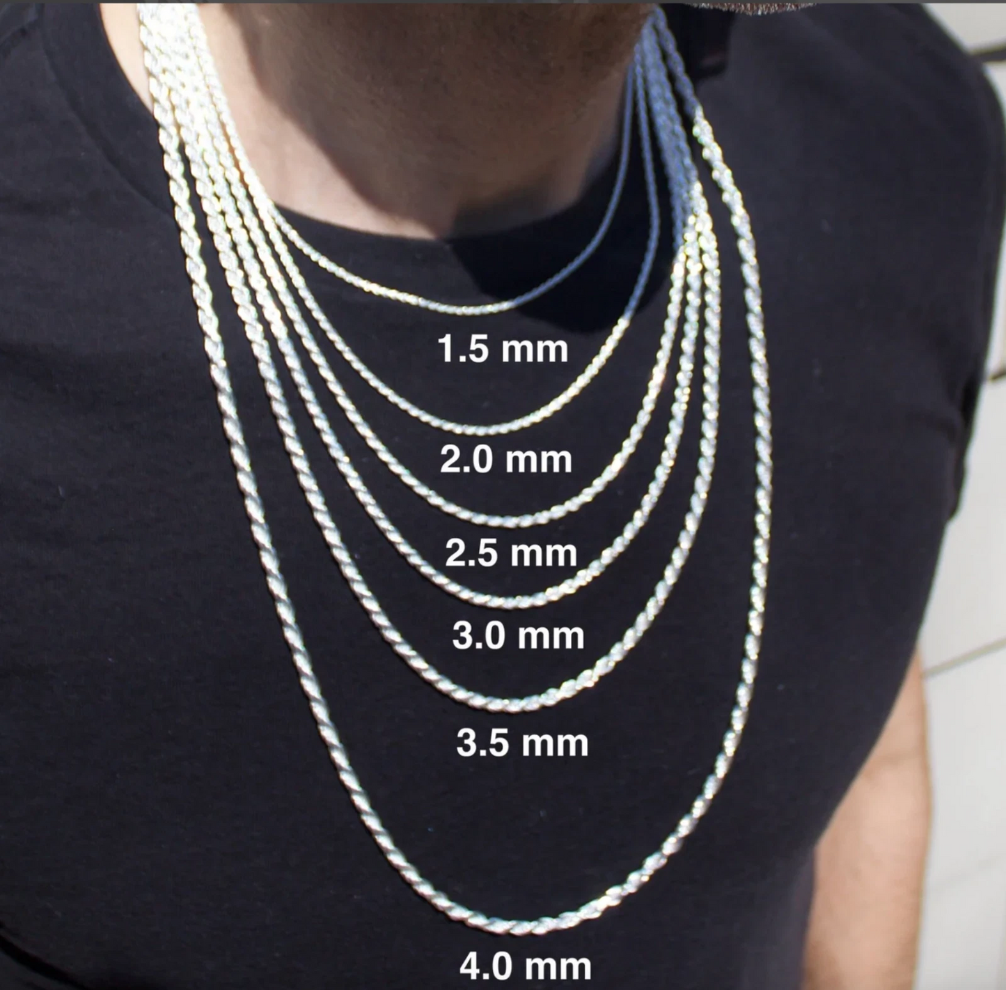 925 Sterling Silver Diamond Cut Rope Chain or Bracelet – 1mm–16mm – Made in Italy