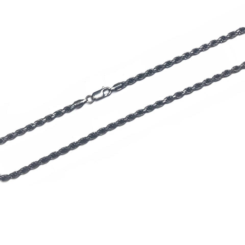 925 SOLID Sterling Silver Diamond-Cut ROPE Chain 1mm- ITALY - Oxidized