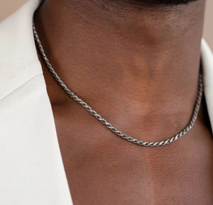 Sterling Silver Diamond-Cut Oxidized Rope Chain 3 mm 925 Antiqued Necklace