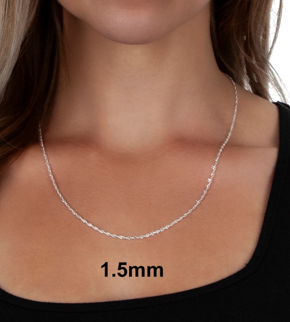 925 Sterling Silver Singapore Rope Chain Necklace – 1.5mm–3.5mm – All Sizes – Made in Italy