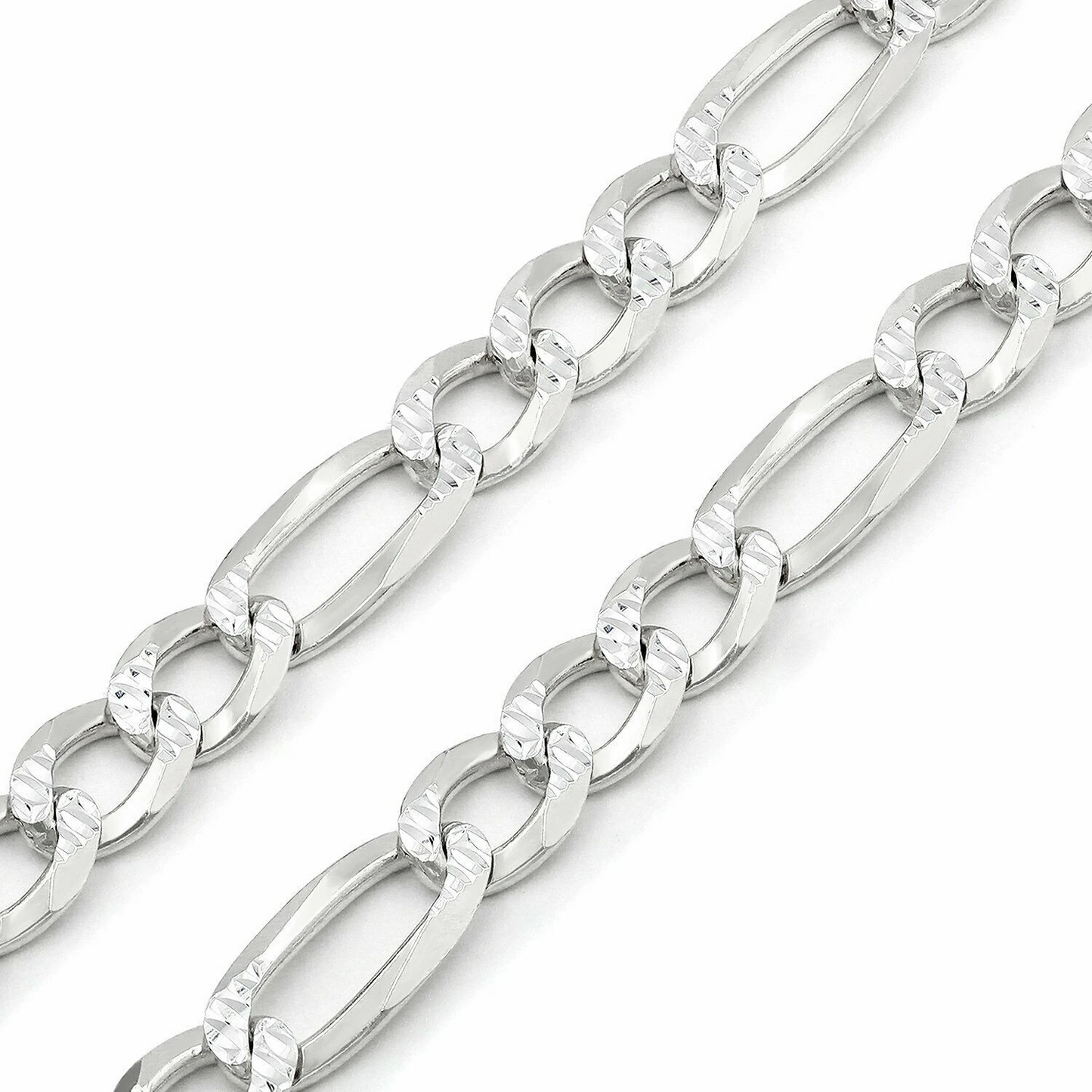 Men’s 925 Sterling Silver Figaro Diamond Cut Chain & Bracelet Italy 5–14mm