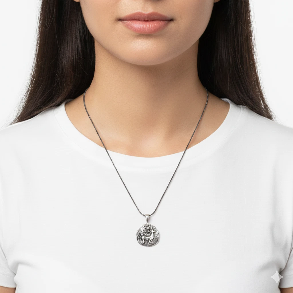 925 Sterling Silver Deer Pendant Necklace - Nature-Inspired Forest Design