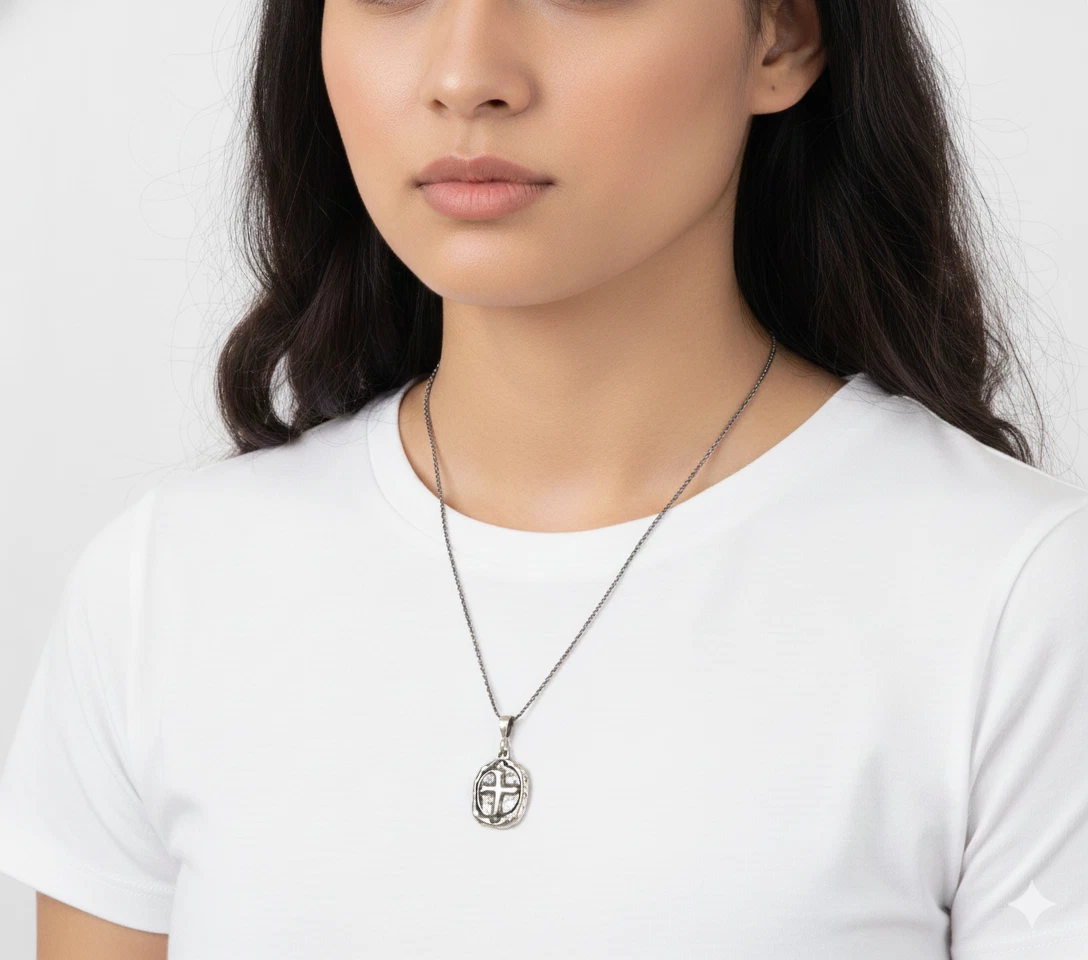 Sterling Silver Cross Pendant Necklace-Vintage style Cross Pendant - Rope 18"