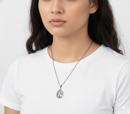 Sterling Silver Cross Pendant Necklace-Vintage style Cross Pendant - Rope 18"