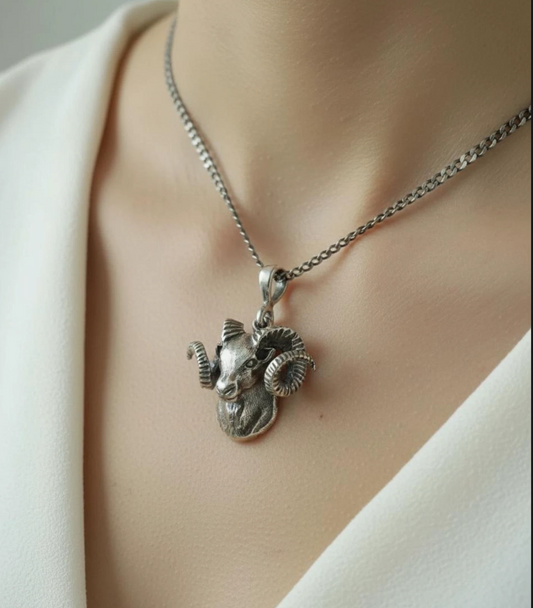 Bold 925 Sterling Silver Ram Head Pendant Necklace - Unique Animal Design