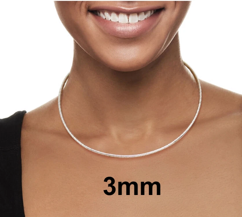 .925 Sterling Silver High Polished Omega Flat Chain 2mm-8mm Necklace 16”-20”