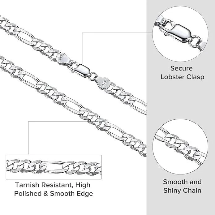 925 Sterling Silver Figaro Link Chain Necklace or Bracelet – 1mm–20mm – Made in Italy