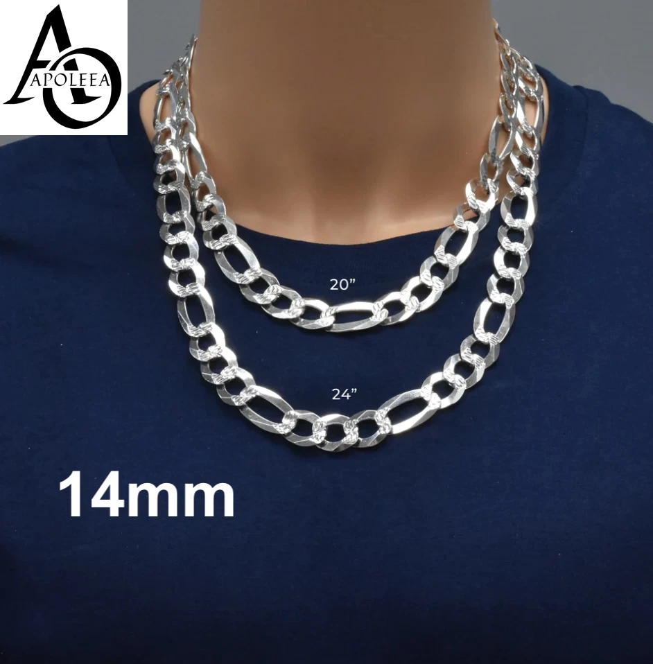 Men’s 925 Sterling Silver Figaro Diamond Cut Chain & Bracelet Italy 5–14mm