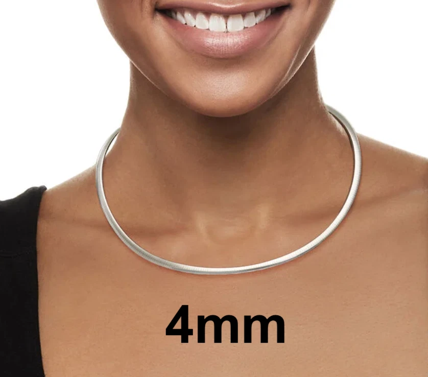 .925 Sterling Silver High Polished Omega Flat Chain 2mm-8mm Necklace 16”-20”