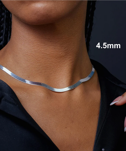 925 Sterling Silver Herringbone Chain Necklace – Solid Silver – Made in Italy