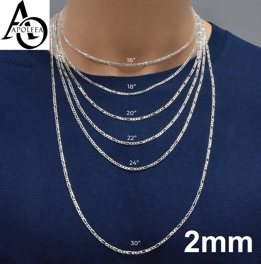 925 Sterling Silver Figaro Link Chain Necklace or Bracelet – 1mm–20mm – Made in Italy