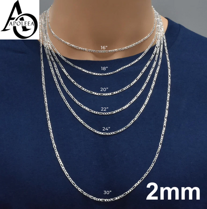 925 Sterling Silver Figaro Link Chain Necklace or Bracelet – 1mm–20mm – Made in Italy