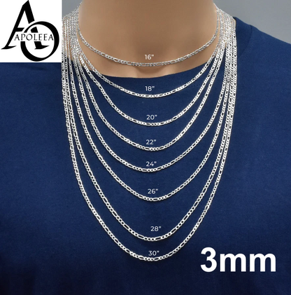 925 Sterling Silver Figaro Link Chain Necklace or Bracelet – 1mm–20mm – Made in Italy