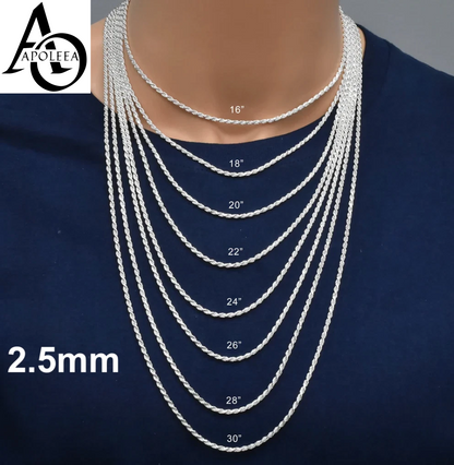 925 Sterling Silver Diamond Cut Rope Chain or Bracelet – 1mm–16mm – Made in Italy